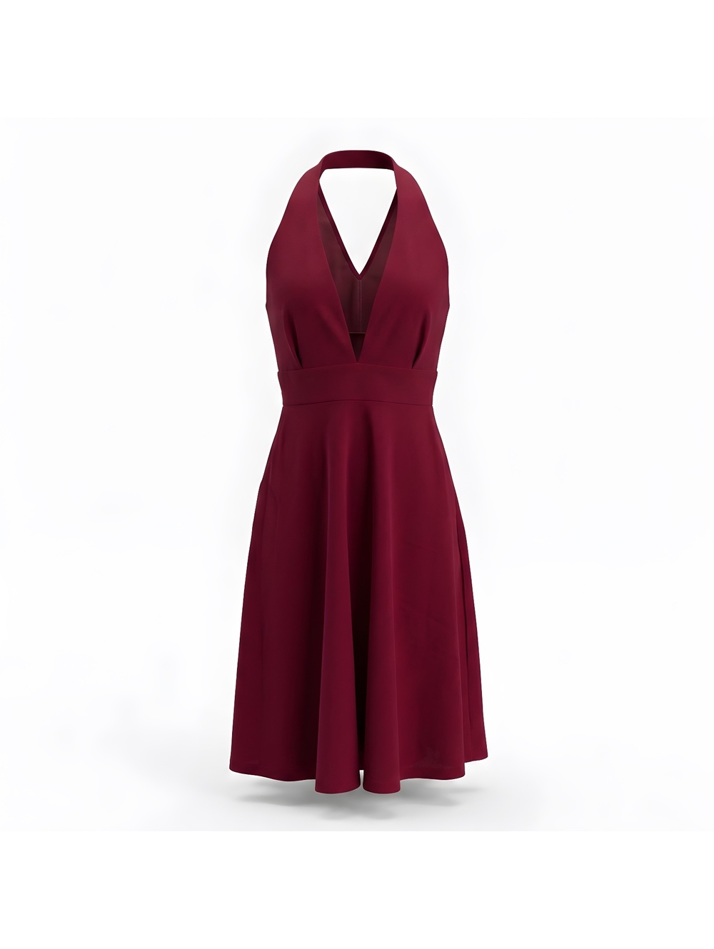 Sarin Mathews Plunging Halter Fit & Flare Mini Dress in Burgundy
